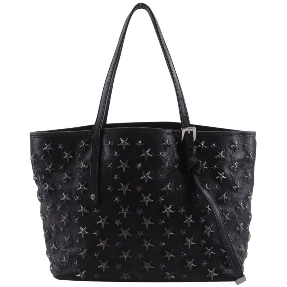 Jimmy Choo Sasha Tote Bag, Star Studded Leather, Black, A5 Size, Women's.